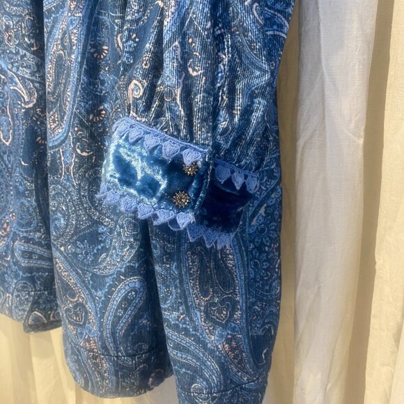 Free People Velvet Smocked Boho Top XS Oversized Paisley - Picture 4 of 8